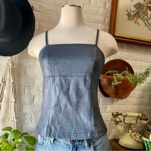 Vintage 90s Y2K Aziz Blue Coated Buckle Back Spaghetti Strap Cami Top Size Med